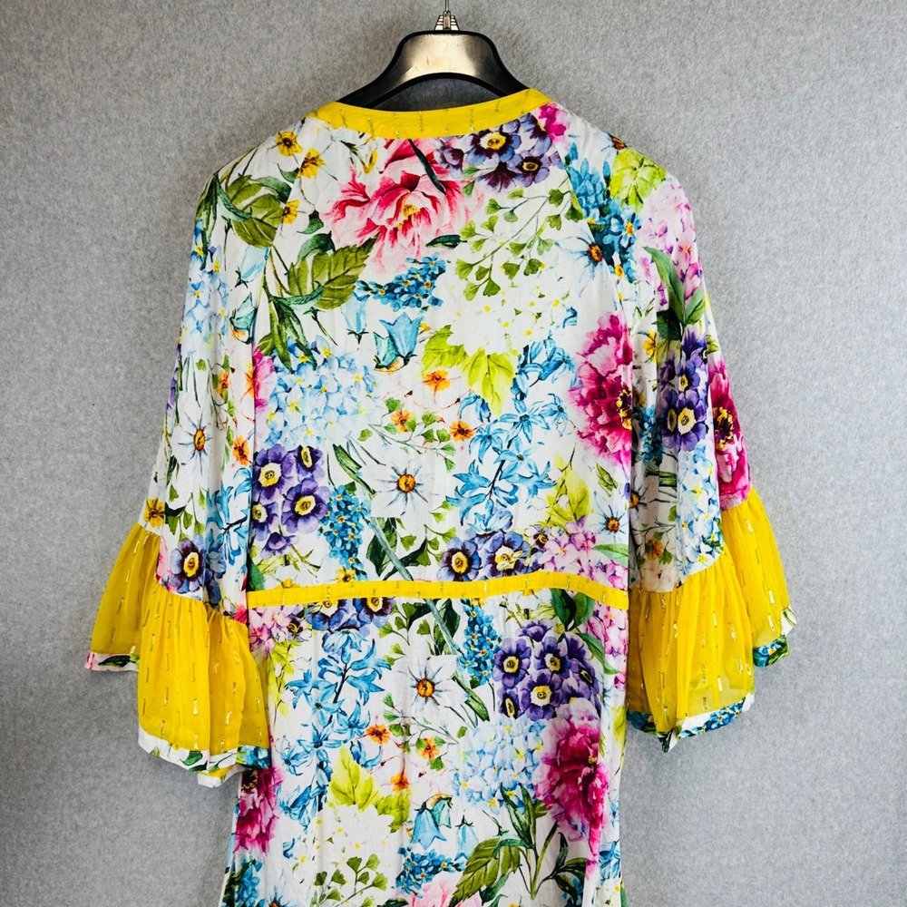 Aratta Silent Journey Large Dress Ibiza Maxie Floral Watercolor Bell Sleeve Art - Picture 7 of 9